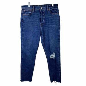 Levi's Jeans Womens 32 Wedgie Straight High Rise Distressed Crop Button Raw Hem